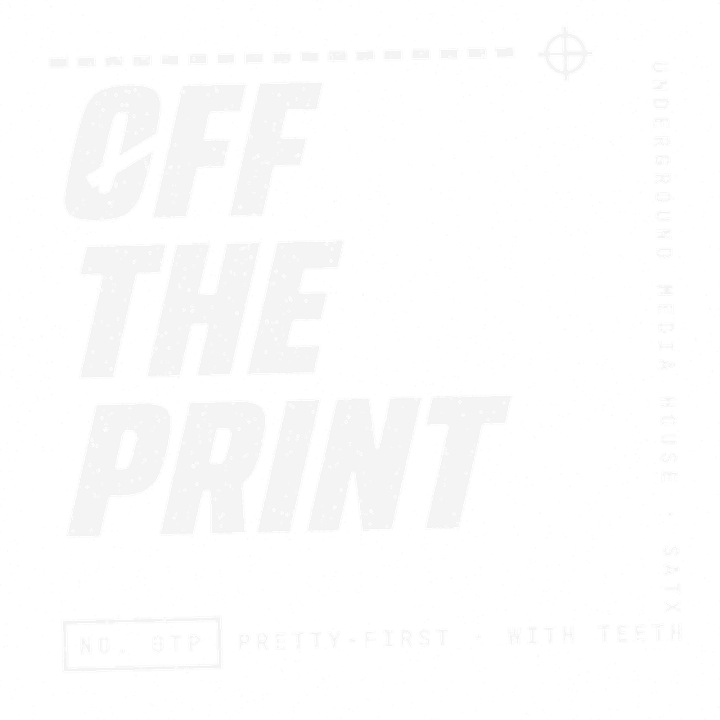 0FF THE PRINT — xerox print-stamp wordmark, white toner ink