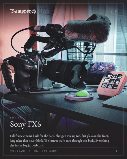 Field kit card: Sony FX6 cinema body on the studio desk